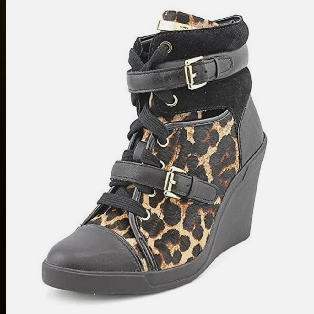 Leopard Print Wedge Sneakers with Black Accents
